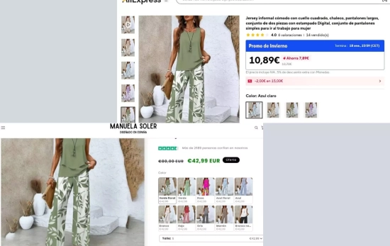 Comparación entre el producto de AliExpress y Manuela Soler / CG Comparación entre el producto de AliExpress y Manuela Soler / CG