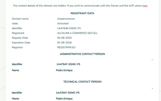 Información pública de la empresa que tiene el dominio de AllZone CAPTURA Información pública de la empresa que tiene el dominio de AllZone CAPTURA