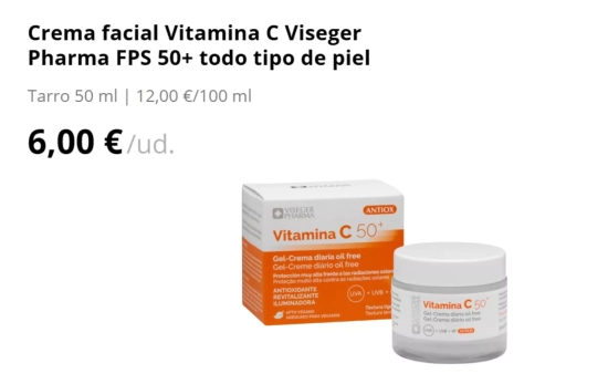 Crema facial Vitamina C Viseger Pharma FPS 50+ todo tipo de piel/ MERCADONA