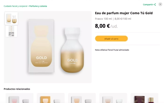 El perfume Como Tú Gold de Mercadona / CAPTURA