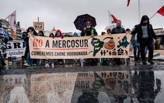 Decenas de manifestantes durante una concentración en la Plaza de Colón