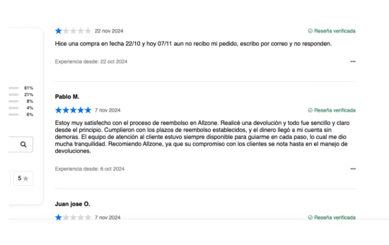 Un reseña sospechosamente falsa en Opiniones Verficadas, firmada por alguien con, casualmente, las i