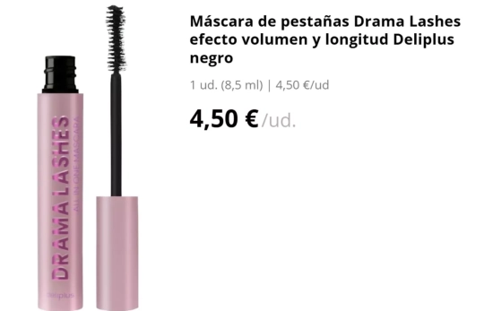 Máscara de pestañas Drama Lashes efecto volumen y longitud Deliplus negro/ MERCADONA