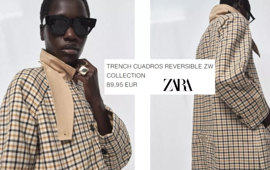 Trench reversible de cuadraditos  y en color beige/ ZARA