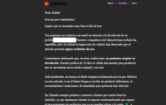 El mensaje de Zalando el 16 de febrero   CEDIDA