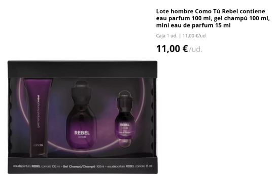 Lote para regalo eau de parfum hombre Como Tú Rebel/ MERCADONA