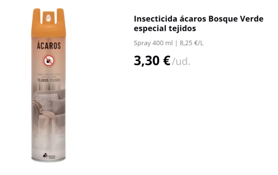 Insecticida ácaros Bosque Verde especial tejidos/ MERCADONA Insecticida ácaros Bosque Verde especial tejidos/ MERCADONA