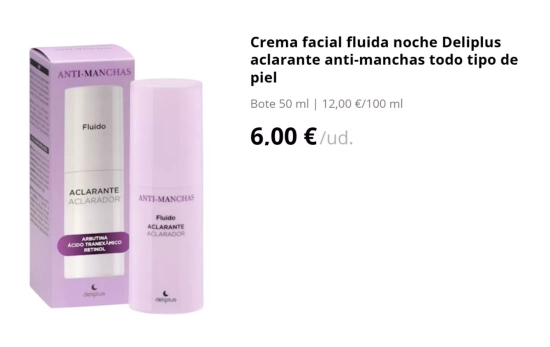 Crema facial aclarante noche Deliplus / MERCADONA Crema facial aclarante noche Deliplus / MERCADONA