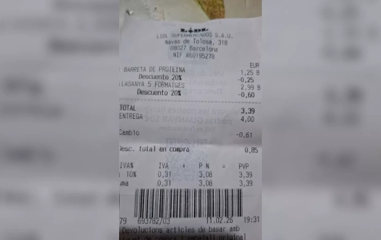 El recibo de Lidl con solo un 20% de descuento aplicado   X