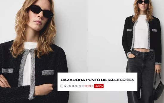 Cazadora punto detalle en negro/ MANGO OUTLET