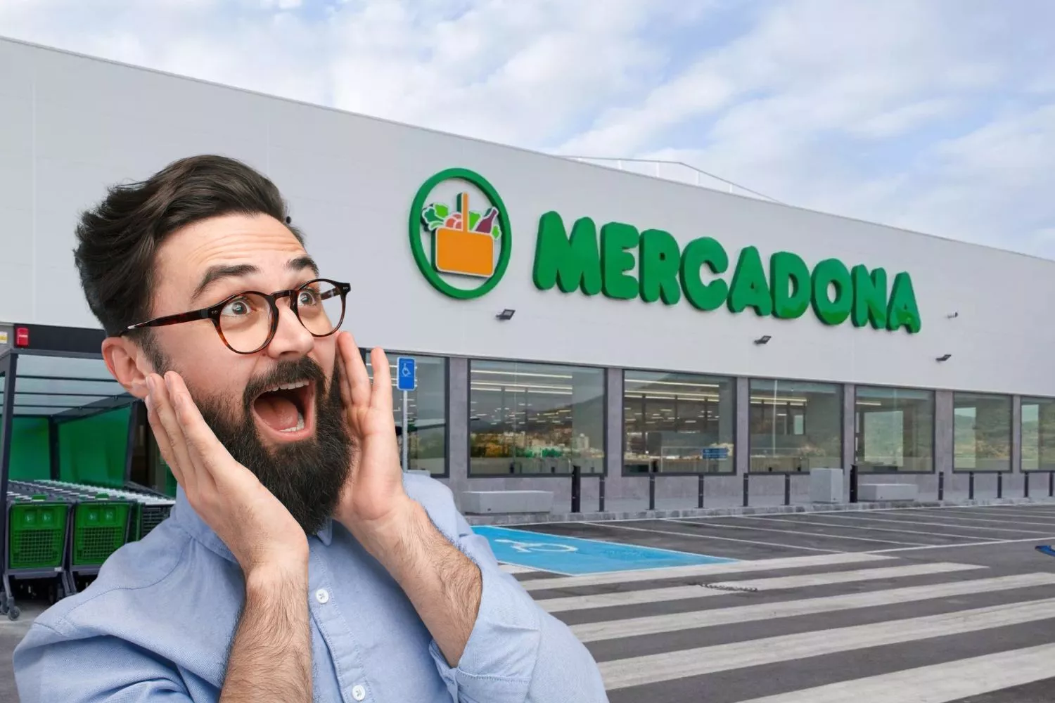 Una persona sorprendida por todas las novedades de Mercadona para marzo/ Montaje Consumidor Global