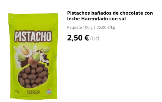 Pistacho recubierto de chocolate/ MERCADONA
