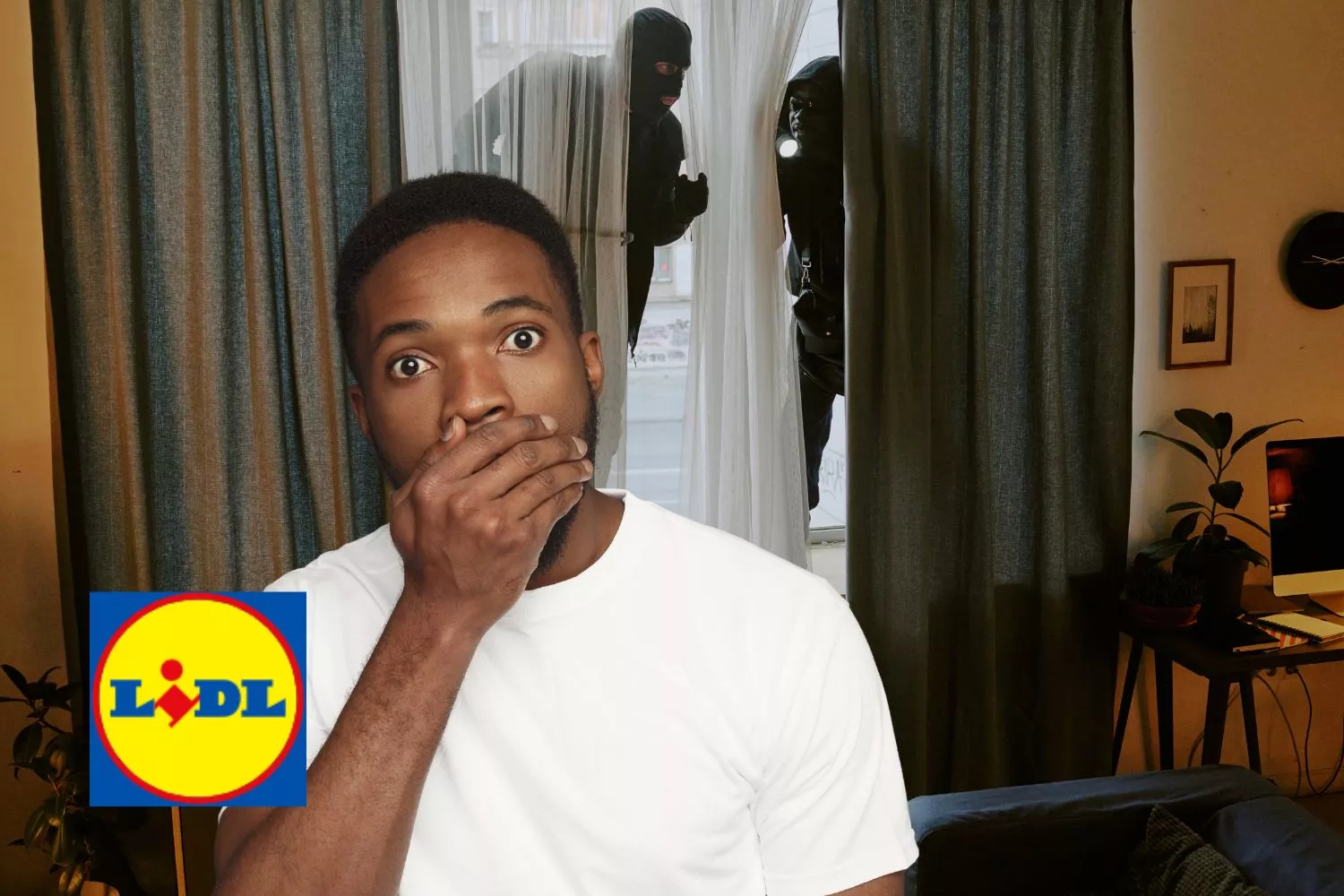 Una persona, dos ladrones y el logo de Lidl / Montaje CONSUMIDOR GLOBAL