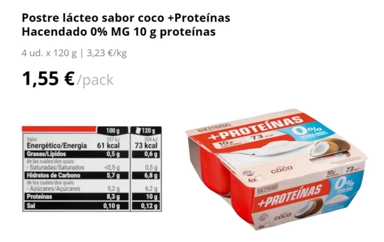 Postre lácteo sabor coco +Proteínas/ MERCADONA