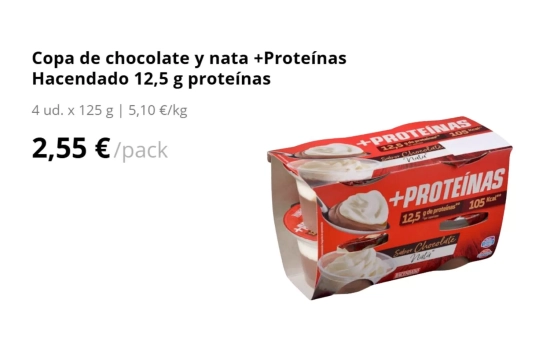 Copa de chocolate y nata +Proteínas Hacendado 12,5 g proteínas/ MERCADONA