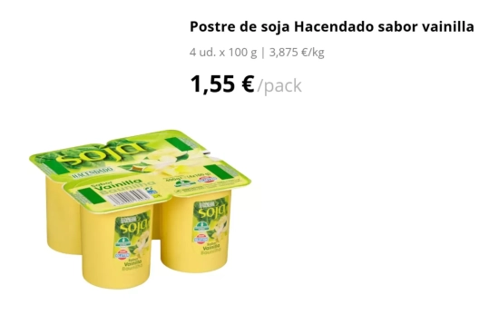 Postre de soja con vainilla/ MERCADONA