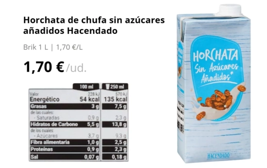 Horchata de chufa sin azúcares/ MERCADONA