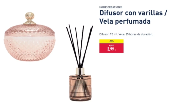 Vela decorativa y difusor de varillas/ ALDI