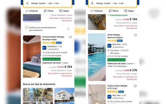 Precios rebajados de hoteles de Málaga en Booking CONSUMIDOR GLOBAL