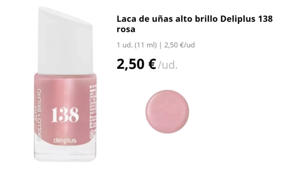 Laca de uñas alto brillo Deliplus 138 rosa/ MERCADONA