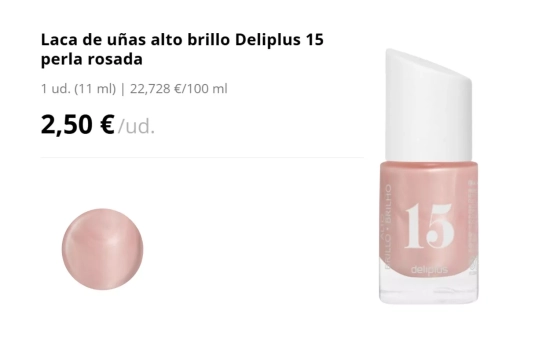 Laca de uñas alto brillo Deliplus 15 perla rosada/ MERCADONA