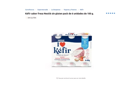 Kéfir de la marca Nestlé que con una lista de ingredientes larga / CARREFOUR Kéfir de la marca Nestlé que con una lista de ingredientes larga / CARREFOUR