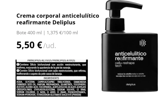 Crema corporal anticelulítico reafirmante Deliplus/ MERCADONA