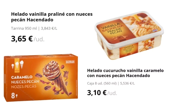 Helados con nueces pecanas/ MERCADONA