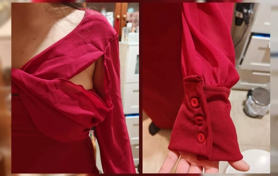 Manga y cuello superior del vestido que ha recibido la afectada tras comprar en Modeira / CEDIDAS