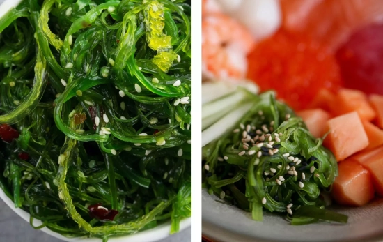 Algas wakame solas y acompañando un poke/ CANVA