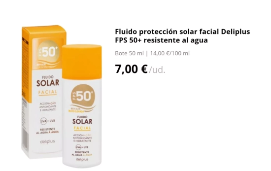 Fluido protección solar facial Deliplus FPS 50+ / MERCADONA