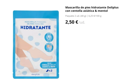 Mascarilla de pies hidratante Deliplus con centella asiática & mentol/ MERCADONA