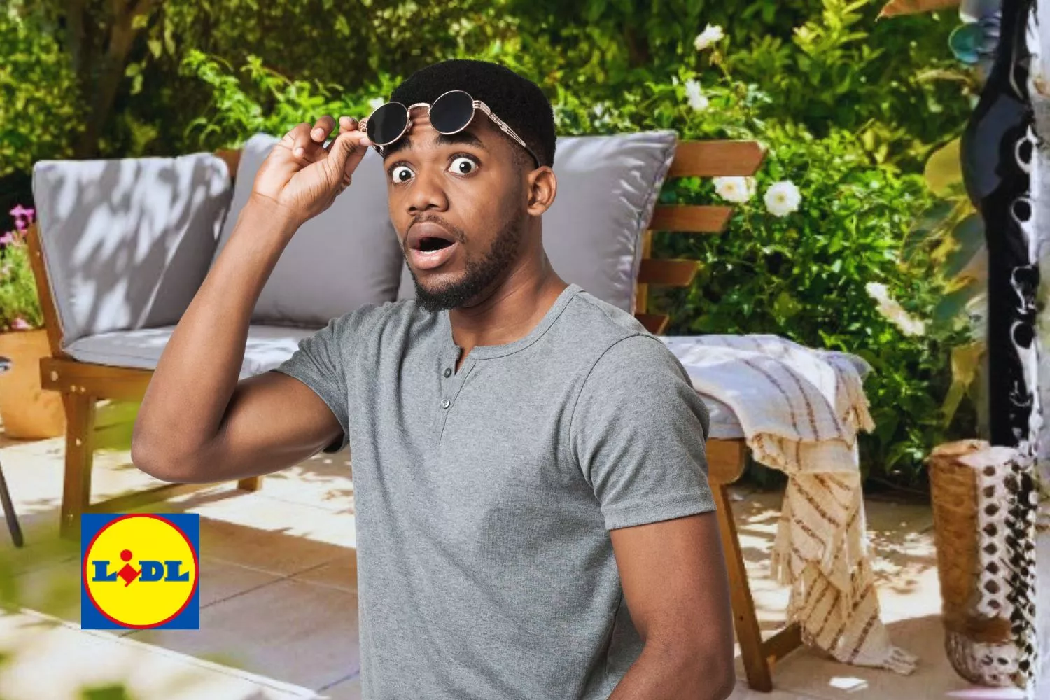 El sofá modular de Lidl y un consumidor sorprendido / Montaje Consumidor Global