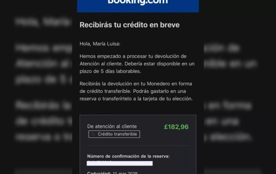 Confirmación de Booking para devolver el dinero / CEDIDA