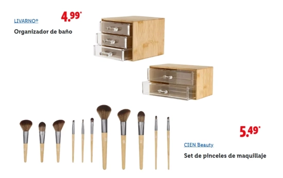 Ser organizador de maquillaje y brochas de madera/ LIDL