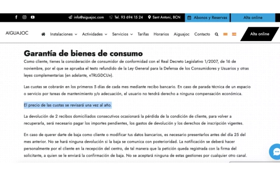 Captura de las condiciones de la garantía de bienes de consumo Aiguajoc / AIGUAJOC Captura de las condiciones de la garantía de bienes de consumo Aiguajoc / AIGUAJOC