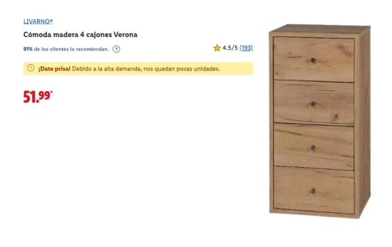 Cómoda madera 4 cajones Verona/ LIDL Cómoda madera 4 cajones Verona/ LIDL