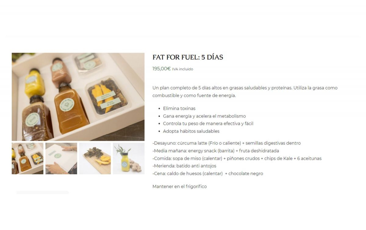 El 'Fat for fuel' que vende Amelia Platón en su página web / AMELICIOUS