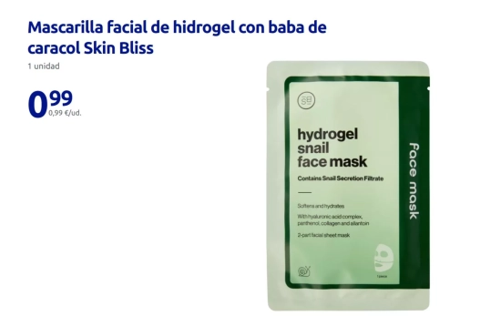 Mascarilla facial de hidrogel con baba de caracol Skin Bliss/ ACTION