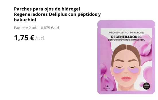 çParches para ojos de hidrogel Regeneradores Deliplus con péptidos y bakuchiol/ MERCADONA çParches para ojos de hidrogel Regeneradores Deliplus con péptidos y bakuchiol/ MERCADONA