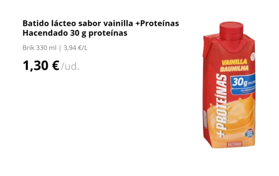 Batido lácteo sabor vainilla +Proteínas/ MERCADONA Batido lácteo sabor vainilla +Proteínas/ MERCADONA