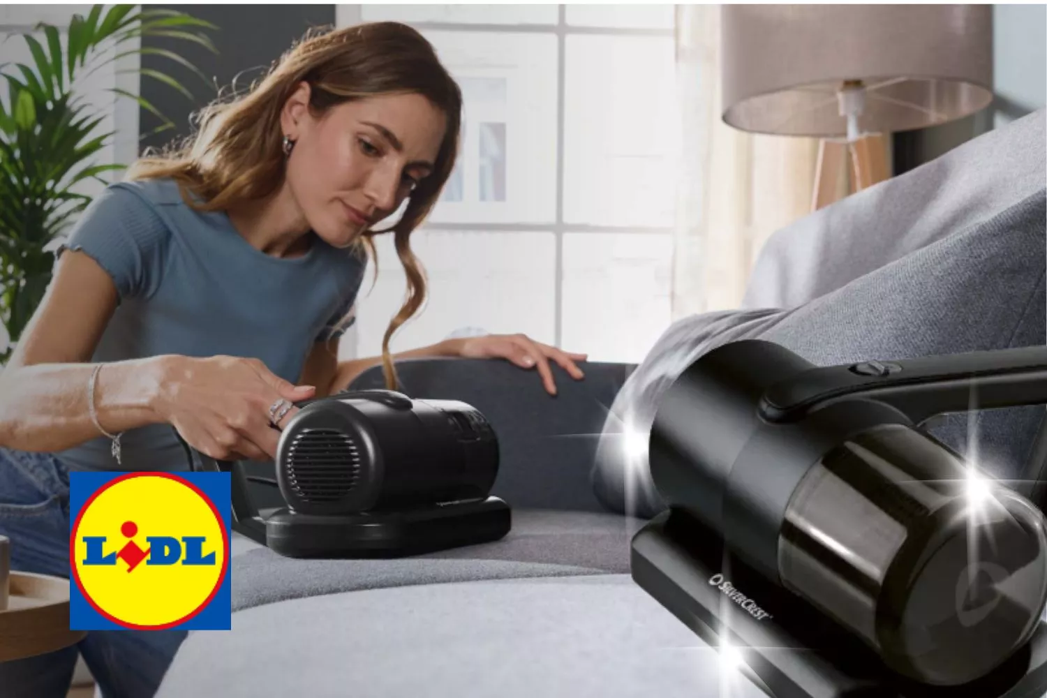 Una personas con la nueva aspiradora de Lidl que elimina los microresiduos / Montaje Consumidor Global