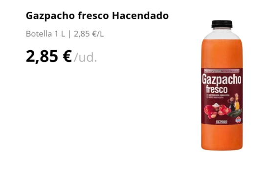 Gazpacho fresco Hacendado/ MERCADONA Gazpacho fresco Hacendado/ MERCADONA