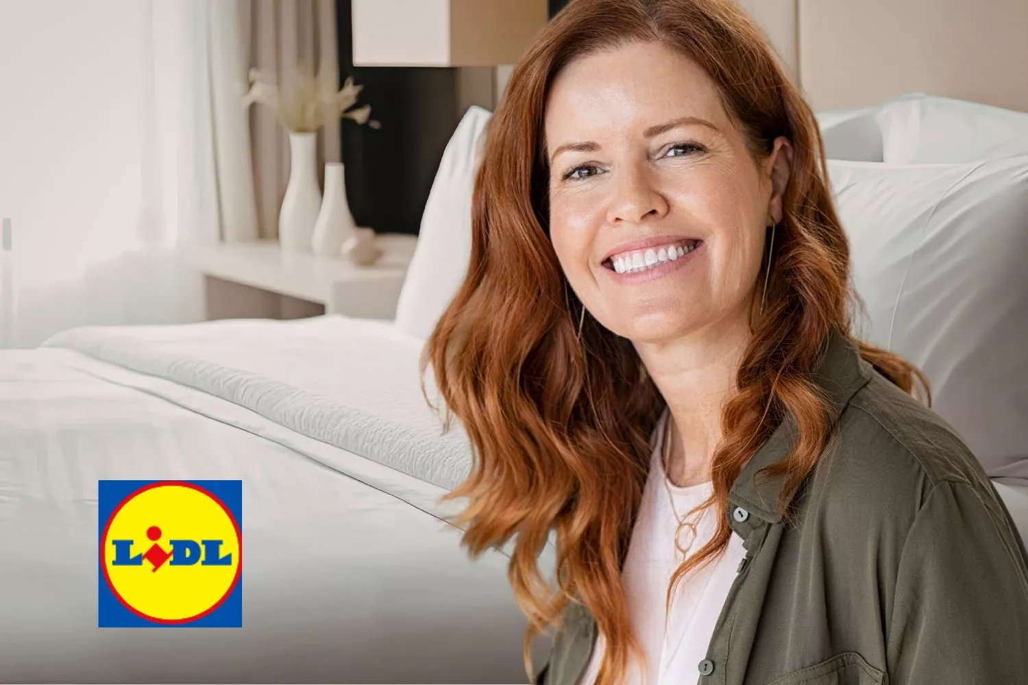 El logo de Lidl y una persona en una habitación con sábanas y ropa de cama / Fotomontaje
