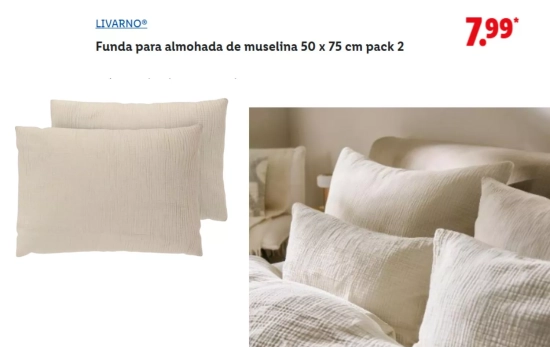 Funda para almohada de muselina 50 x 75 cm pack 2/ LIDL