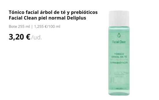 Tónico facial árbol de té y prebióticos Facial Clean/ MERCADONA