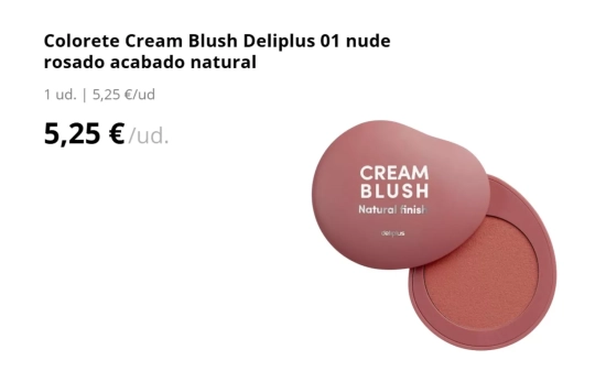 Colorete Cream Blush Deliplus 01 nude rosado acabado natural/ MERCADONA