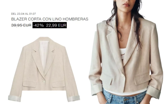 BLAZER CORTA CON LINO HOMBRERAS/ ZARA