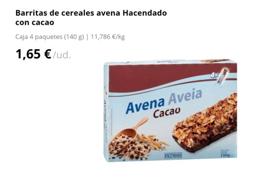 Barritas con avena y cacao/ MERCADONA