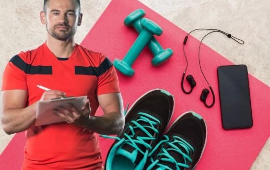 Entrenador personal y artículos de entrenamiento/ Fotomontaje